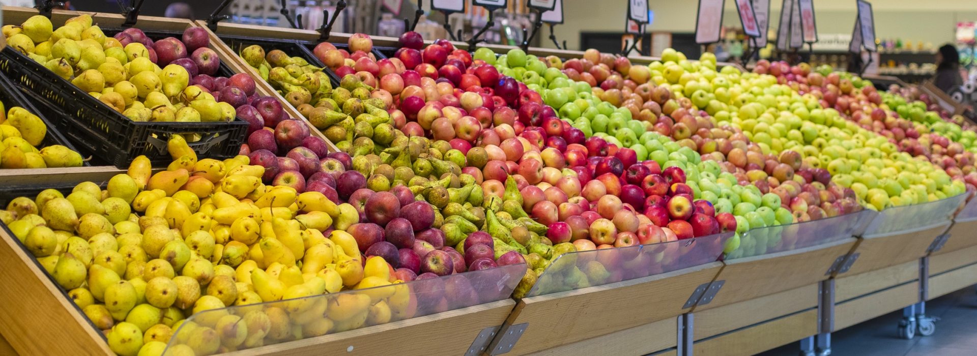 Mixed summer fruits at the grocery stands. High quality photo